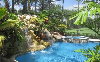 Adding a resort Style waterfall, with slide and landscape to a new swimming pool